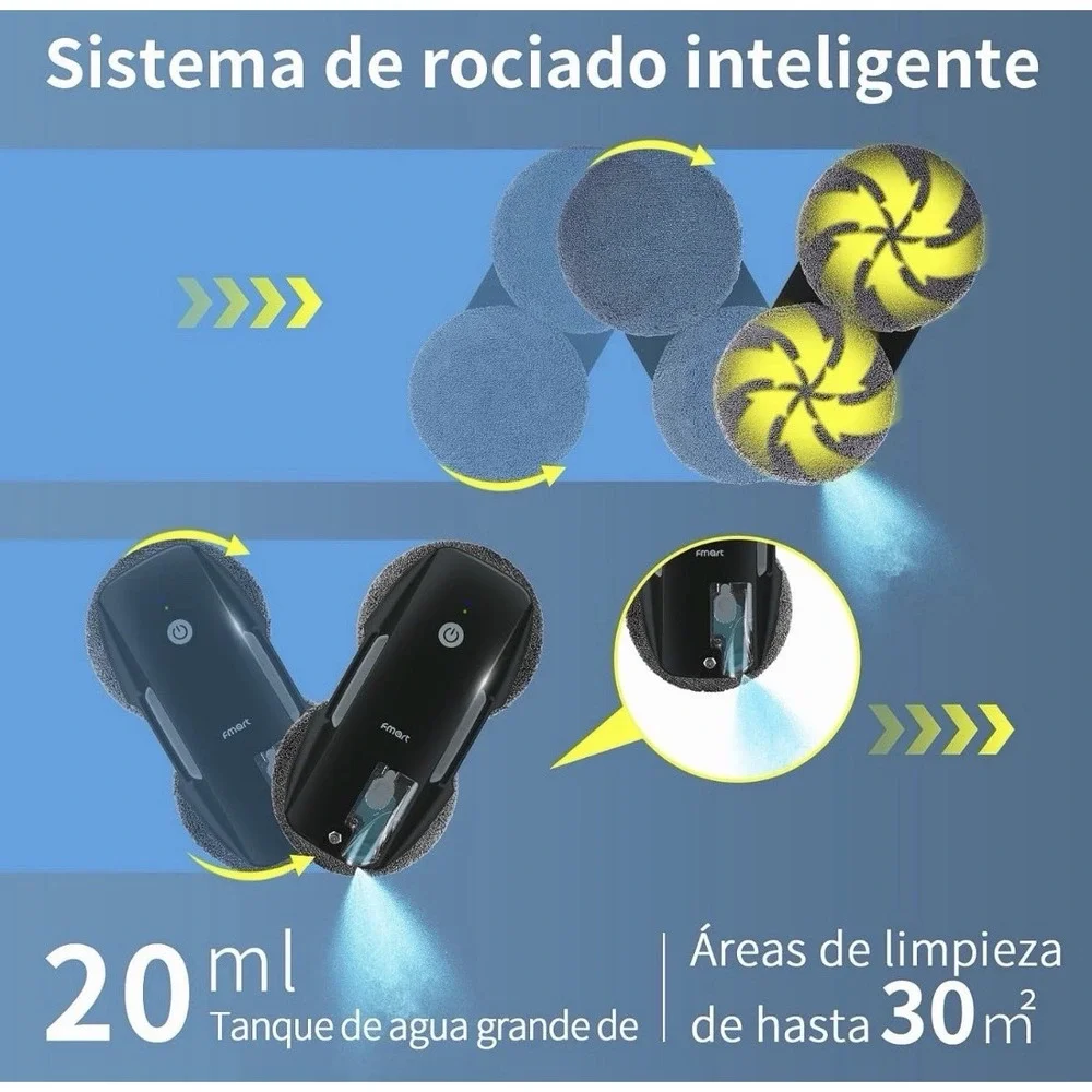 FMART T9Pro Robot Window Cleaner Remote Control Auto Spray for High Windows Blac